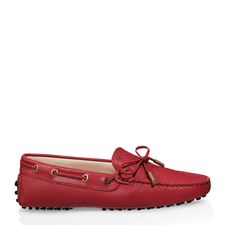 tods/托德斯 女士红色牛皮logo印花豆豆鞋低/中跟鞋