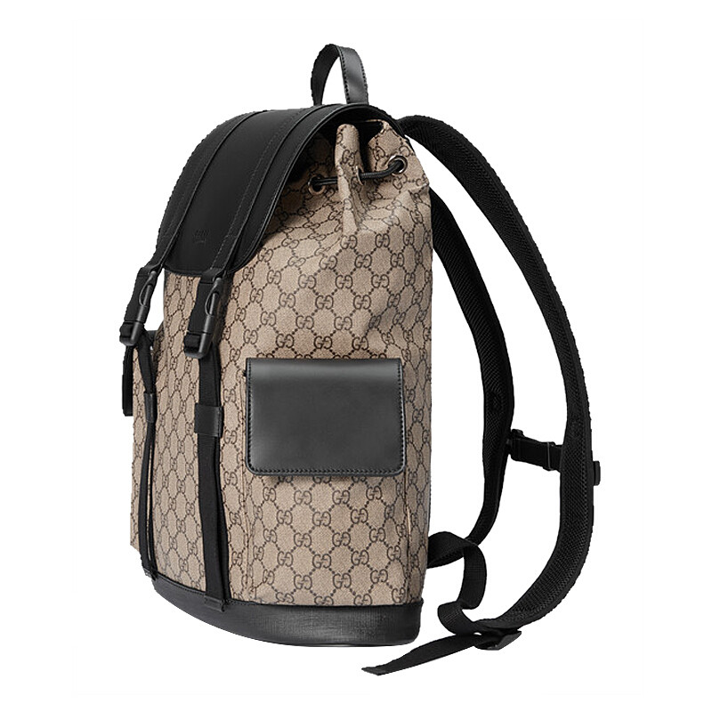 gucci/古驰古奇 男包 经典双g配皮翻盖背包双肩包旅行包乌木色米色450