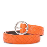 Bottega Veneta(葆蝶家) 橘色皮质编织圆形银扣腰带80#