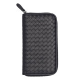 Bottega Veneta/葆蝶家黑色编织小羊皮男士长款拉链钱包114076 V001N 1000