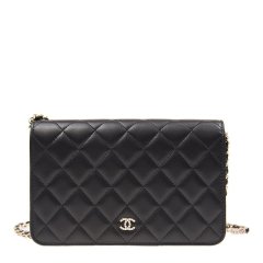 chanel/香奈儿 女士黑色羊皮菱格纹logo单肩斜挎包图片
