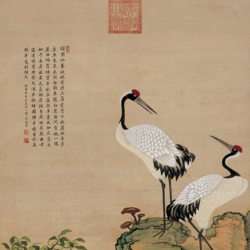 邹一桂 《蟠桃双鹤图》高清晰名家版画 花鸟