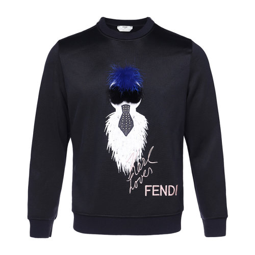 fendi/芬迪 男士黑色老佛爷印花圆领长袖t恤卫衣