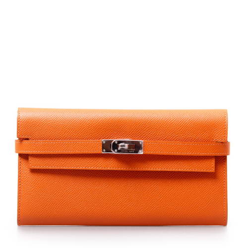 【hermes爱马仕 钱包】hermes(爱马仕)橘色皮质长款kelly钱夹【正品