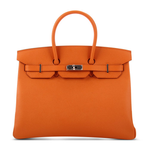 hermes(爱马仕 橘色皮质银扣手提包birkin35