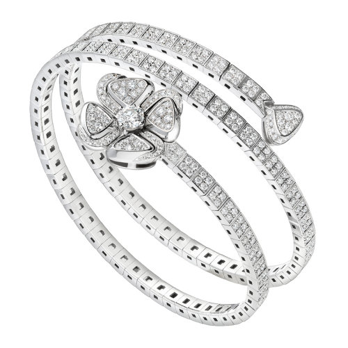 bvlgari/宝格丽 19新品 女士银色18k金镶钻幸运四叶草手镯 br858205