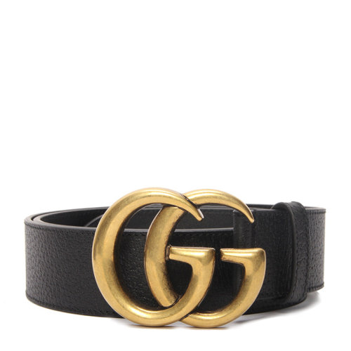 gucci/古驰男士黑色双gg带扣宽板扣腰带皮带宽4cm