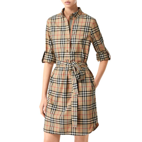 【burberry博柏利 女士连衣裙】burberry/博柏利 女装 服饰 米翻领系