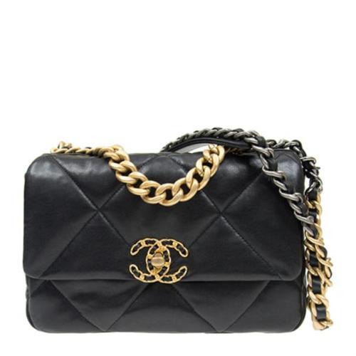 20春夏 女士黑色羊皮金属logo链条包单肩包斜挎包 (附chanel品牌礼品