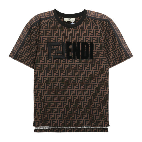 fendi(芬迪) 深咖色棉质oversize版logo印花圆领时尚百搭女士短袖t恤