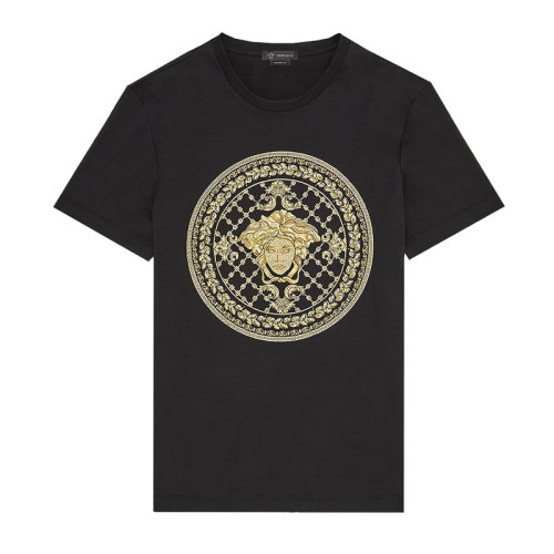 versace/范思哲 t恤 黑色刺绣美杜莎休闲时尚棉质男士短袖t恤衫 a