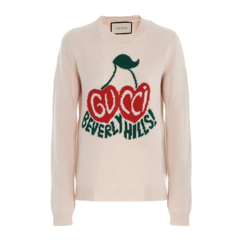 gucci/古驰 女装 服装 羊毛樱桃logo圆领女士针织衫/毛衣
