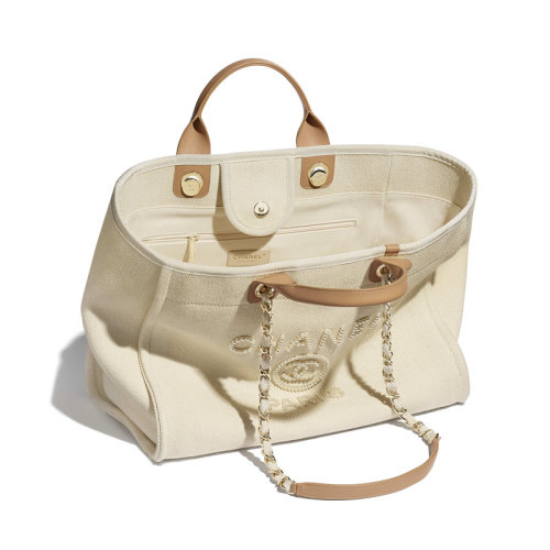 【CHANEL香奈儿 手提包】【包税】预定23周发货CHANEL/香奈儿 2020秋冬新款cabas 女士米色混合纤维珍珠标志手提包沙滩包