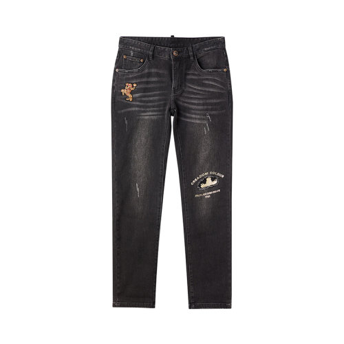 20秋冬新品 百搭 男性 潮流时尚字母破洞刺绣直筒男士牛仔裤青蛙男装