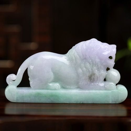 印象眸/印象眸【玉雕大师周子周工作室作品】翡翠摆件 狮子滚绣球瑞兽