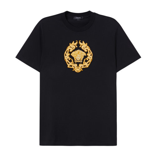 versace/范思哲【20秋冬新品】男士黑色棉质美杜莎刺绣图案男士短袖