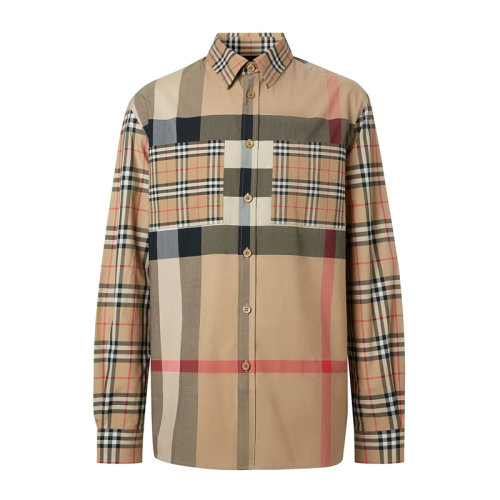 burberry/博柏利 男士米色拼布经典格纹长袖衬衫 8032268
