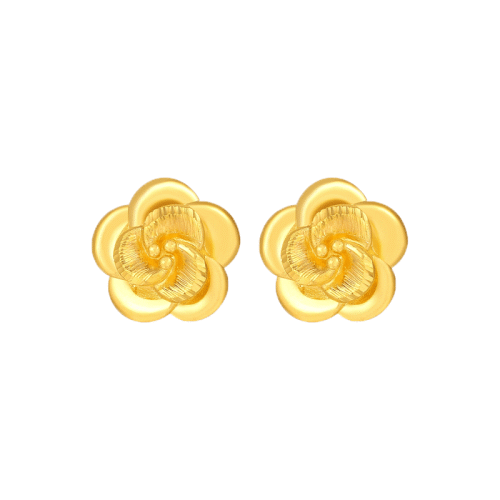 cnacgc/中国工艺 玫瑰花金耳钉 女士黄金耳饰 足金花朵耳钉 精致小