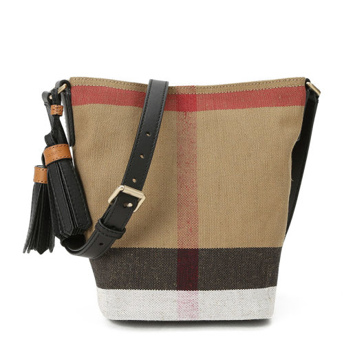 burberry/博柏利 ashby 水桶包 斜挎包迷你 字母印字标经典条纹织物