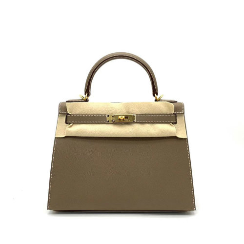 hermes/爱马仕 kelly28金扣18大象灰外缝y刻epsom牛皮手提包