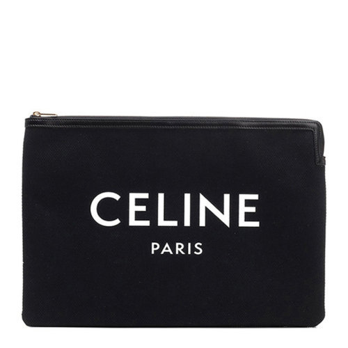 celine/赛琳 男女同款中性黑色织物配皮字母徽标印花拉链开合钱包卡包