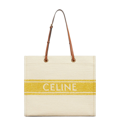 【包税】celine/赛琳 21早春新款 女士方形黄色米色条纹织物棕褐色小