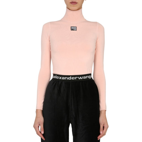 alexander wang/亚历山大·王 女士粉色圆领高领时尚百搭长袖t恤