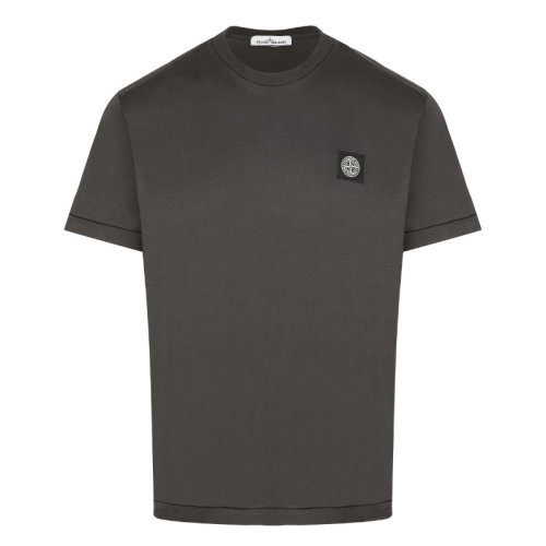 island/stone island 圆领 短袖 深灰色 正面左胸处黑色方章内白色