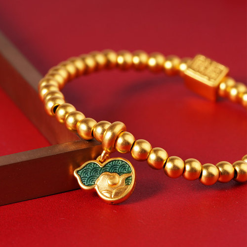 laomiaojewelry/老庙黄金郭麒麟同款古韵金珐琅葫芦金珠手串节日礼物