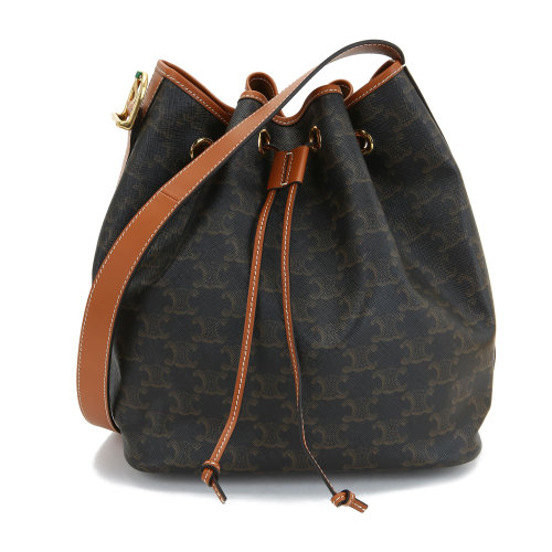 celine(赛琳) #经典帆布配棕色皮质抽绳水桶包