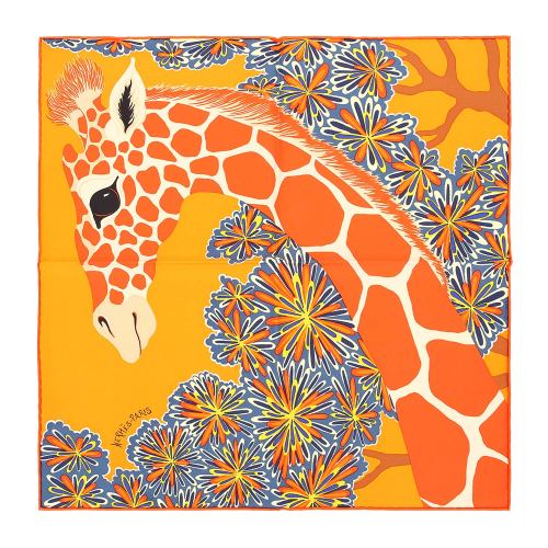 hermes(爱马仕) #橘色长颈鹿图案真丝丝巾 45*45cm