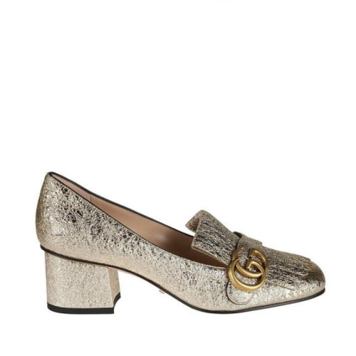 gucci/古驰 女鞋 女士跟鞋 中跟鞋 香槟金粗跟单鞋 408208dkt00 bd