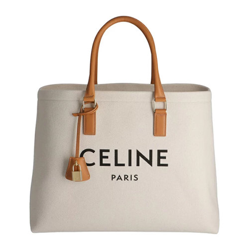 celine/赛琳 女士拼色棉质配皮经典字母徽标印花锁饰单肩包手提包托特