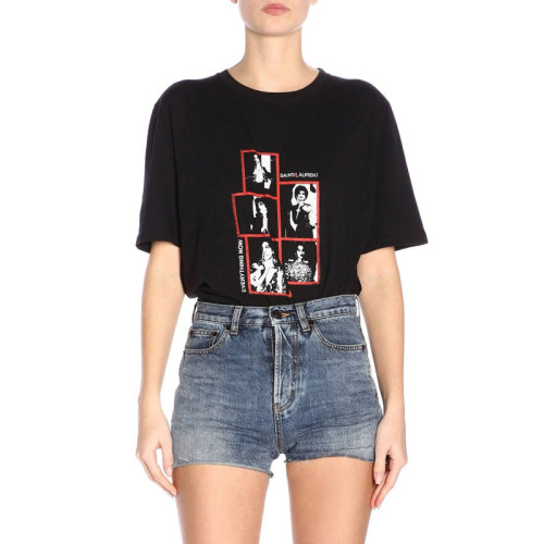 saint laurent paris/圣罗兰 21春夏 女装 服饰 黑色头像印花圆领棉质