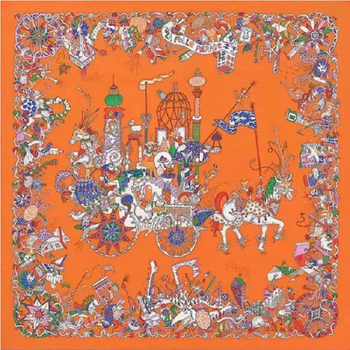 hermes/爱马仕 狂欢游行图案90*90cm丝巾方巾围巾