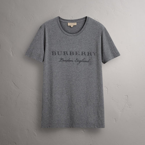博柏利/burberry 男士灰色圆领短袖t恤 前胸深灰色字母logo 40507501