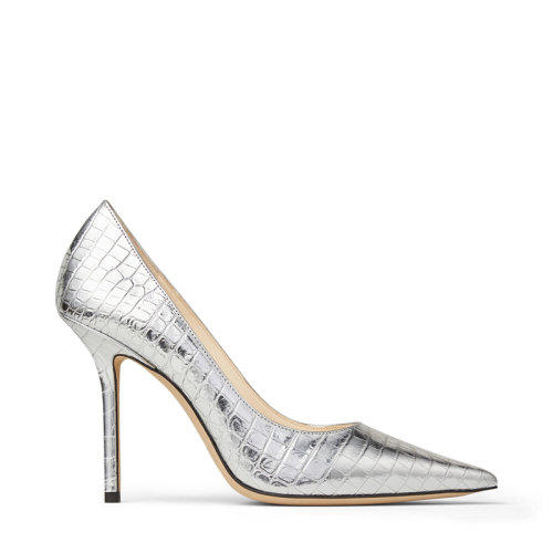 jimmy choo/周仰杰 love 85系列 女士 银色 鳄鱼压纹皮革 尖头 高跟鞋