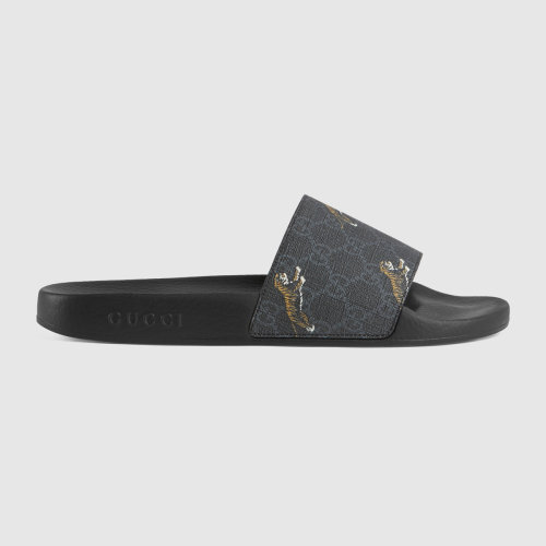 【预售】gucci/古驰 男士gg supreme帆布老虎印花拖鞋 407345 g0k00