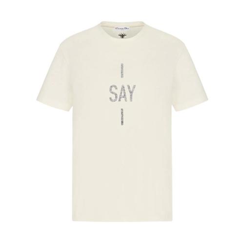 dior/迪奥 i say i" t-shirt本色亚麻和棉女士短袖t恤 053t03aa464_x