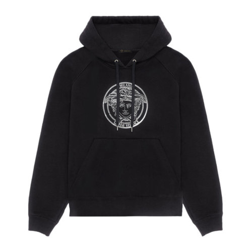 versace/范思哲 男士 服装 黑色带帽圆形印花图案棉质连帽卫衣 男卫衣