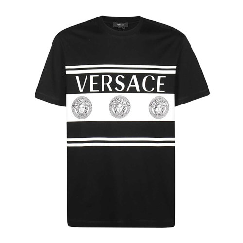 versace/范思哲 男士 服装 黑色圆领字母logo九头蛇圆形图案棉质印花