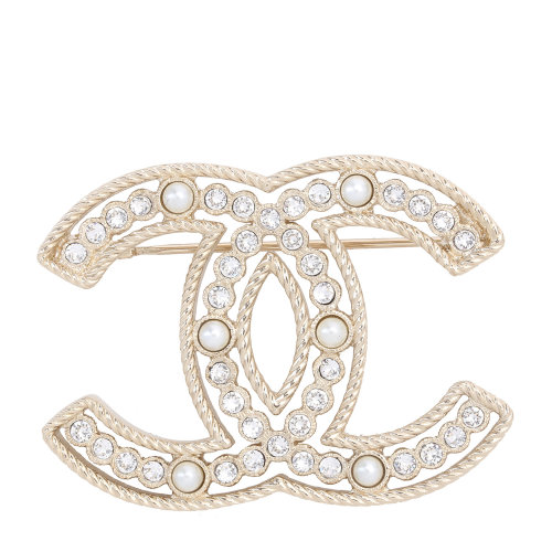 chanel(香奈儿#浅金色双c仿珍珠/仿钻石胸针