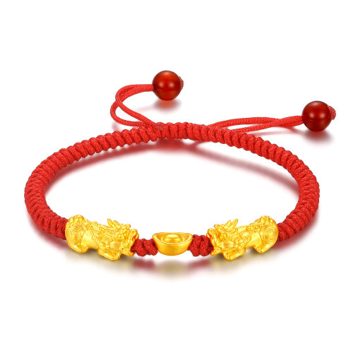 ru jin sui yue/如金岁月黄金手链 红绳手链 足金貔貅手串手饰品 元宝