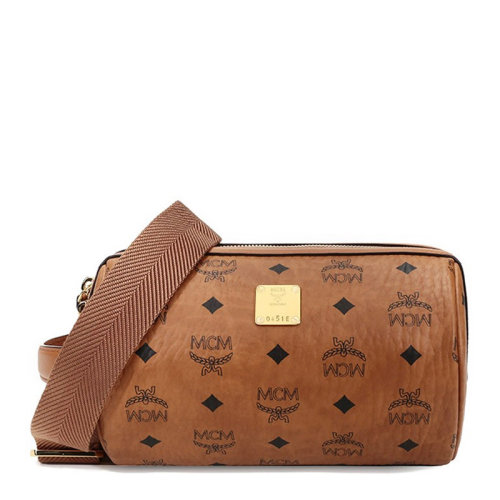 【包税】mcm 女士棕色pvc经典logo图案印花斜挎包单肩包女包 mmraakc
