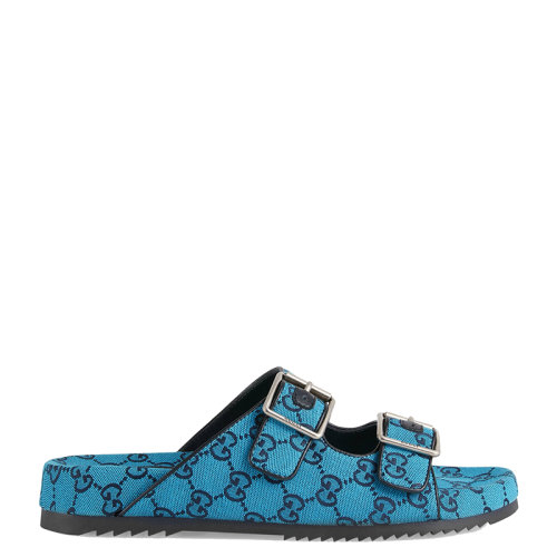 【包税】gucci/古驰 2021年新款男士浅蓝色帆布凉鞋 6636549sfv04276