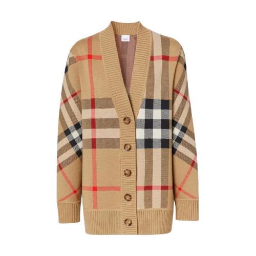 【包邮包税】 burberry 21年秋冬 女士 格纹提花功能性美利奴羊毛开衫