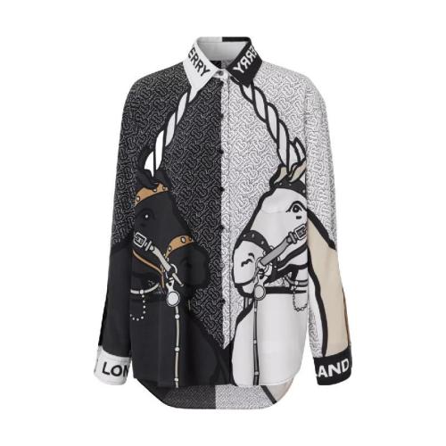 【包邮包税】 burberry 21年春夏 女士 独角兽印花丝质绉纱衬衫