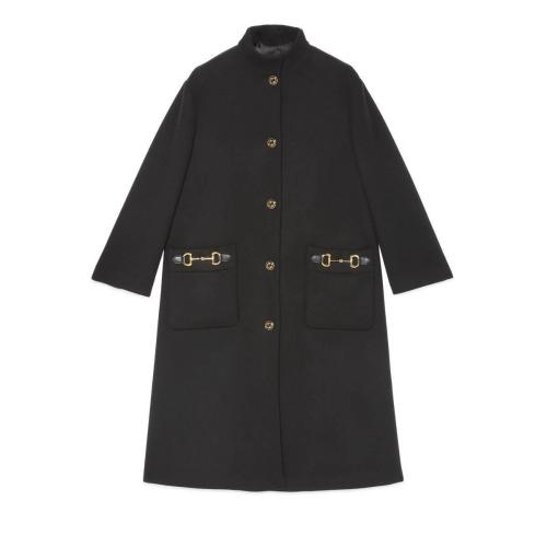 【包邮包税 gucci古驰 21年秋冬 女士 饰皮革细节羊毛大衣 649291 z