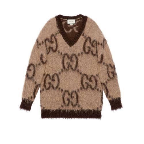 【包邮包税】 gucci古驰 21年秋冬女士 gg马海毛羊毛混纺v领毛衣