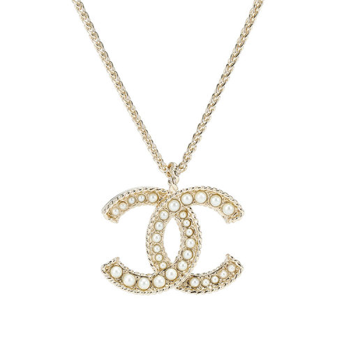 chanel(香奈儿) #浅金色仿珍珠双c项链
